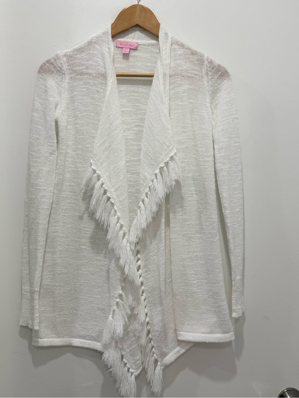 Lilly Pulitzer White Fringe Open-Front Cardigan XXS